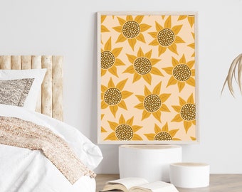 Sunflower Wall Art Floral Botanical Print Sunflower Print Flower Nursery Prints Children Boho Decor Original Artwork Yellow Flowers