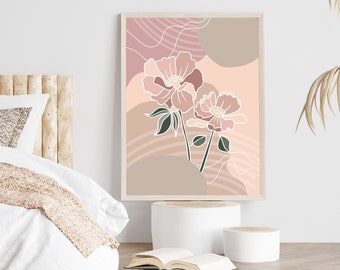 Blumen Wandkunst Rosa Blume Altrosa Wandkunst Blumendruck Rosa Blumendruck Botanische Kunst Original Kunstwerk Boho Blumenwandkunst Floral