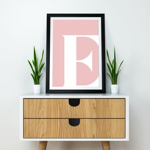 E Initial Artwork E Print Letter E Single Letter Print Name Initial Living Room Wall Art Letter Prints Letter Art Pink Wall Art