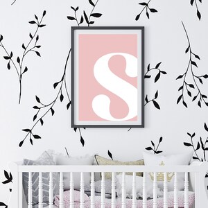 S Initial Artwork S Print Letter S  Letter Artwork Single Letter Print Name Initial Prints Wall Art Initial Print Printable Art Pink Print
