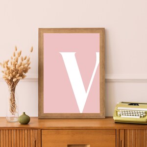 V Initial Artwork V Print Letter V  Artwork Single Letter Print Name Initial Prints Wall Art Initial Print Pink Wall Art Letter Art Pink Art