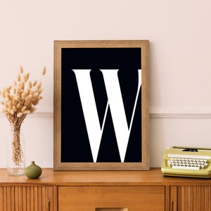 W Print Letter W Letter Artwork Single Letter Print Black W Initial Artwork Name Initial Initial Print Printable Art Letter Posters