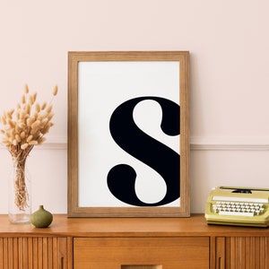 S Initial Artwork S Print Letter S Letter Artwork Single Letter Print Name Initial Prints Wall Art Initial Print Printable Art White Print