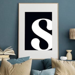 Black S Initial Artwork S Print Single Letter Print Letter S Letter Artwork Name Initial Prints Wall Art Initial Print Printable Art