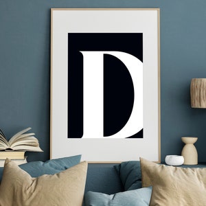 D Print D Initial Artwork Black Letter D D Poster Single Letter Print Name Initial Living Room Wall Art Initial Print Kids Room Art
