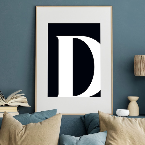 D Print, D Initial Artwork, Black Letter D, D Poster, Single Letter Print, Name Initial, Living Room Wall Art, Initial Print, Kids Room Art