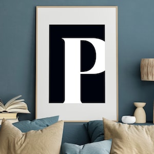 P Print Letter P Name Initial Black P Initial Artwork Initial Print Printable Art Letter Letter Artwork Single Letter Print Retro