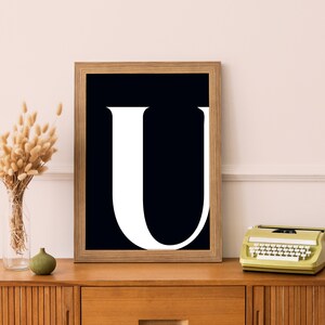 Black U Initial Artwork Letter U Letter Artwork Single Letter Print U Print Name Initial Prints Wall Art Initial Print Printable Art