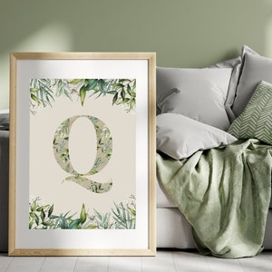 Q Print Jungle Wall Art Print Tropical Bedroom Poster Leaf Letter Q Q Initial Artwork Letter Art Artwork for Kids Room Leaf Wall Art