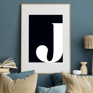 Black J Initial Artwork J Print Letter J Single Letter Print Name Initial J Poster Initial Print Printable Art Letter Art Wall Art