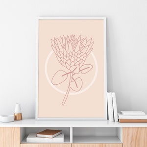 Pink Protea Line Art Protea Wall Print Flower Line Art Australian Native Print Australian Flower Botanical Wall Art Flower Wall Art