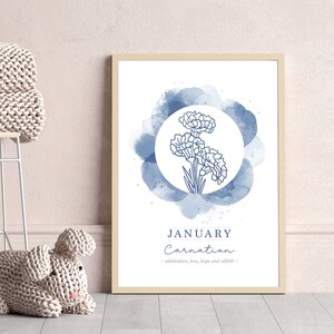 Nelke Geburtsmonat Blumendruck Januar Geburt Kunst Nelkenblumendruck Baby Kinderzimmer Wandkunst Nelke Illustration Geburtsblume