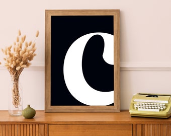 C Print C Initial Artwork Black Letter C C Poster Name Initial Living Room Wall Art Initial Print Kids Room Decor Letter Art Retro