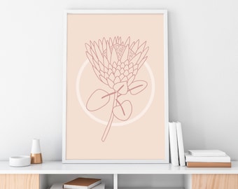Pink Protea Line Art Protea Wall Print Flower Line Art Australian Native Print Australian Flower Botanical Wall Art Flower Wall Art