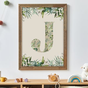 J Initial Artwork Leaf Letter J J Print Letter Art Jungle Wall Art Print Jungle Bedroom Poster Artwork for Kids Room Leaf Wall Art