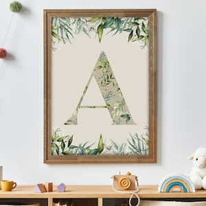 A Anfangsbuchstabenbild Buchstabe A A-Druck Einzelbuchstabe Druckname Anfangsbuchstabe Drucke Blattdruck Kindergarten Buchstabe Botanische Kunstdruck Blätter Kunst