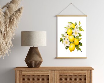Lemon With Flowers Wall Art Citrus Prints Lemon Print