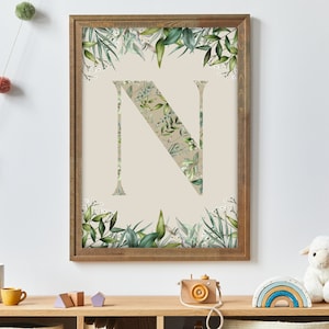 Leaf Letter N N Print N Initial Artwork Letter Art Tropical Bedroom Poster Jungle Wall Art Print Artwork for Kids Room Leaf Wall Art Letter