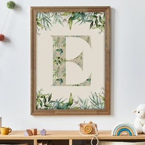 E Initial Artwork E Print Letter E Initial Print Monogram Print Botanical Nursery Letter Wall Art Modern Letter Print Safari Baby Art Letter