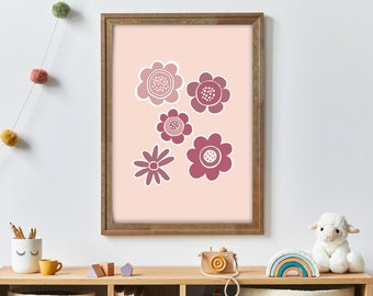 Pink and Fuchsia Daisy Print Abstract Flower Wall Art Botanical Print Flower Nursery Print Children's Boho Decor Original Artwork Art