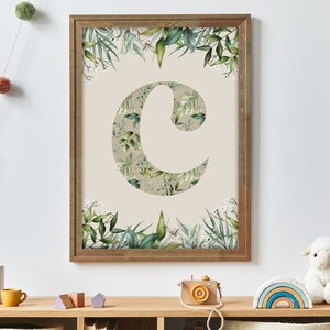 Obra de arte inicial C Impresión de la letra C Arte de hojas Impresión de una sola letra Nombre Impresión de la letra inicial Impresión inicial Impresión de la jungla Arte tropical Arte de hojas