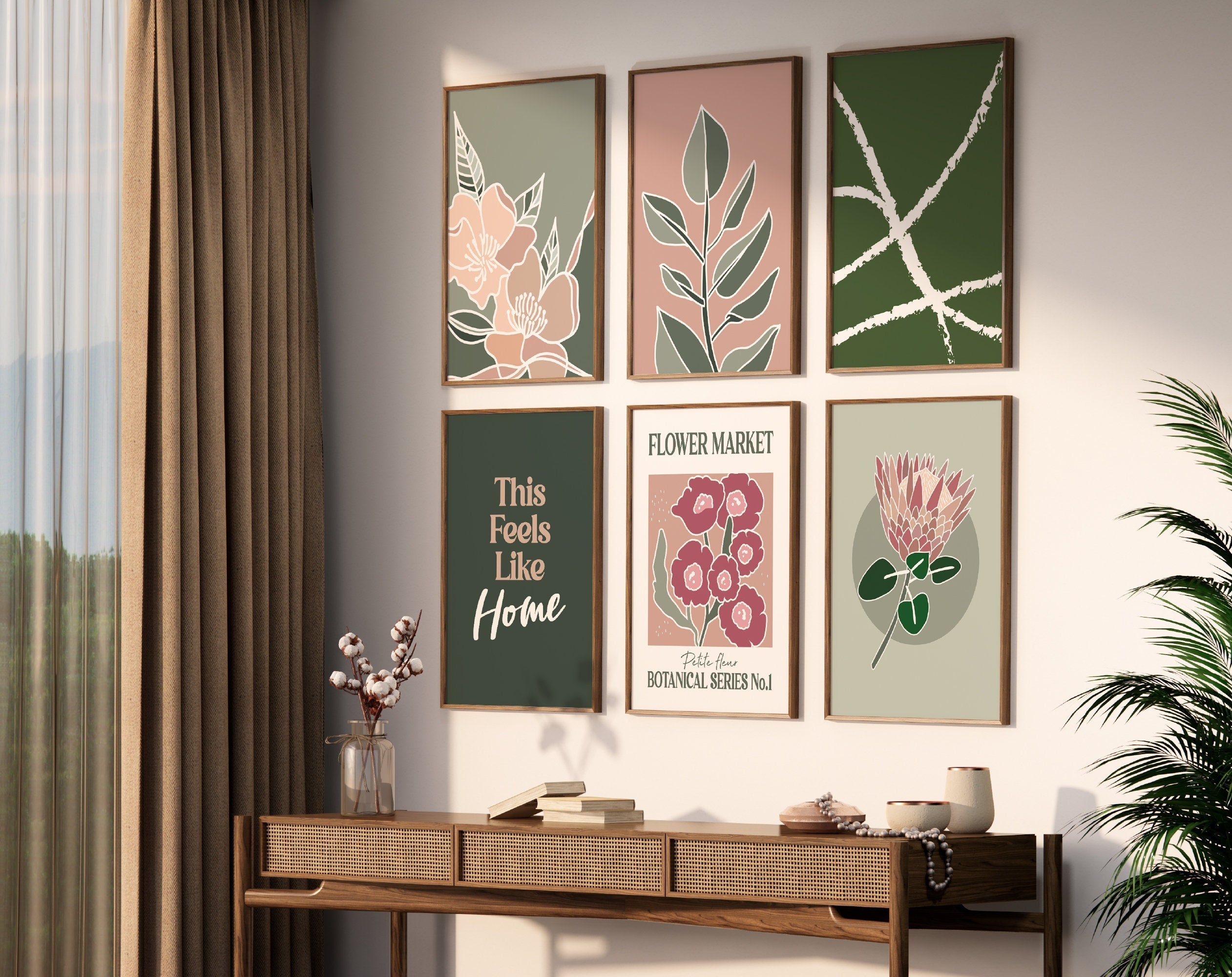 Botanical Gallery Wall Art Set Pink Wall Art Australian Protea Wall ...