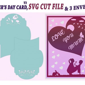Happy Mother&#39;s Day Card Ver.3 SVG & 3 Envelopes SVG, Cricut and Silhouette files Svg - Png - Cdr - Dxf - Dwg - Eps - AI File For Paper Cut