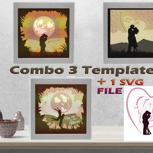 Combo Couples 3 templates and 1 SVG file Shadow Light Box for all couples, File For Laser, and Paper Cut
