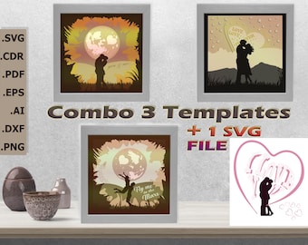 Combo Couples 3 templates and 1 SVG file Shadow Light Box for all couples, File For Laser, and Paper Cut