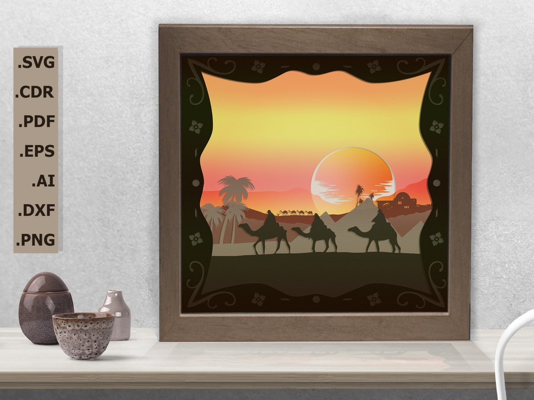 3D Paper Cut Light Box Template SVG Cricut and Silhouette Files Swg Png