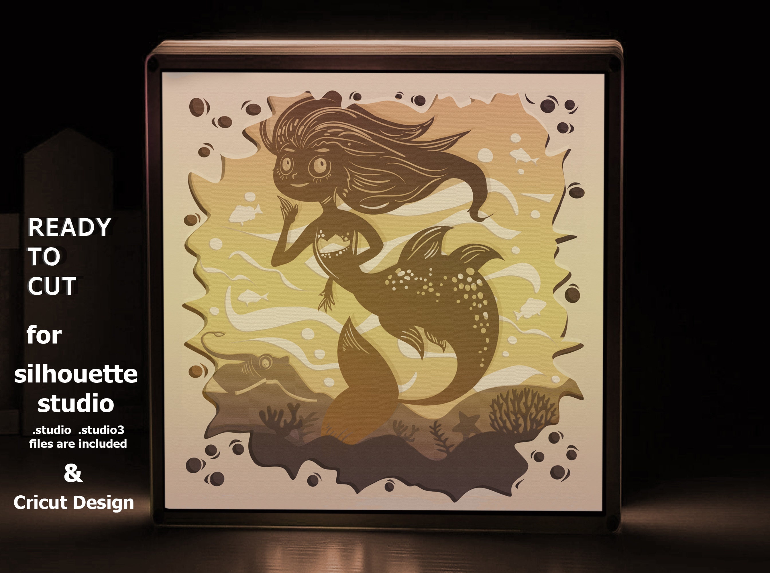 3D Paper Cut Light Box Template Mermaid SVG Template Files SWG - Png ...