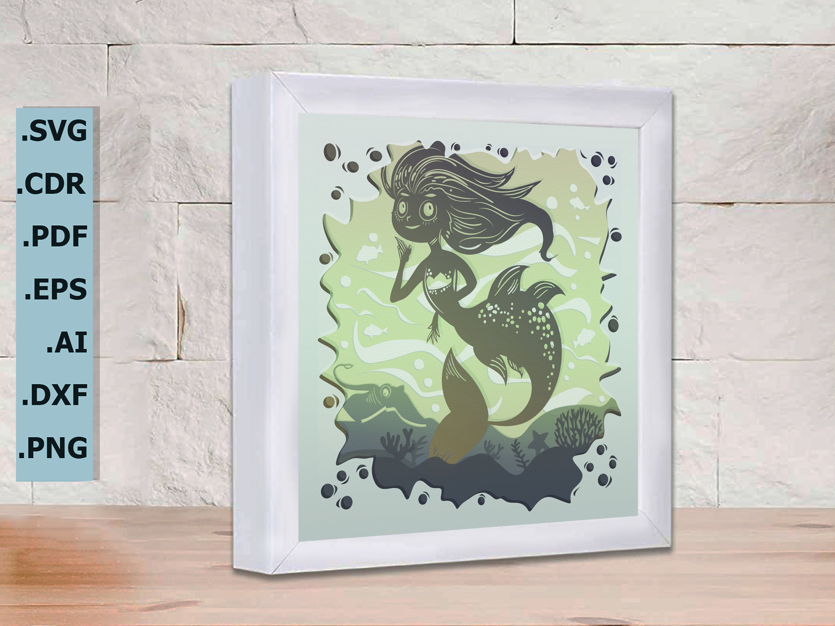 3D Paper Cut Light Box Template Mermaid SVG Template Files SWG - Png ...
