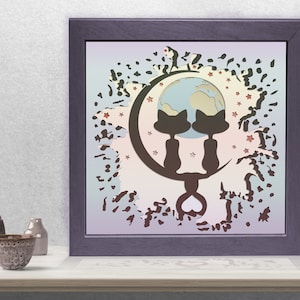 Cat Couples 3D Paper cut light box template SVG, Shadow Box Template Cricut and Silhouette Svg - PNG - Cdr - Dxf - Eps-AI File For Paper Cut