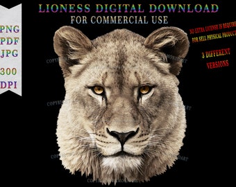 Lioness head for sublimation, female lion design with transparent background, lioness image for commercial use