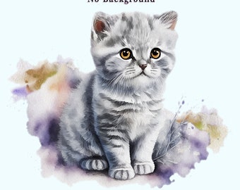 Scottish Fold Kitten- Cute Cat .PNG design with transparent background, Scottish Fold Cat watercolor effect Drawing for commercial use