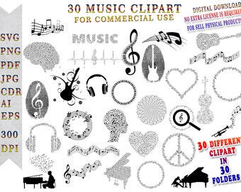 Music Clipart svg files for Cricut, Musical svg bundle, music bundle svg, Commercial use SVG