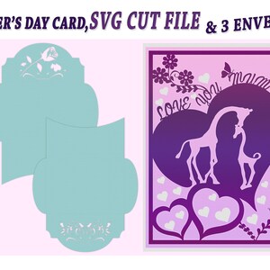Happy Mother&#39;s Day Card SVG and 3 Envelopes, Cricut Mom Card svg