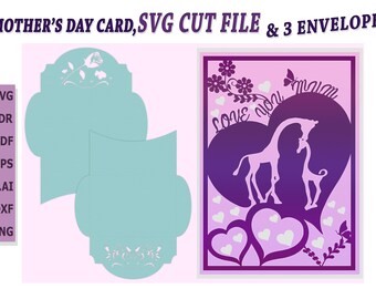 Happy Mother's Day Card SVG and 3 Envelopes, Cricut Mom Card svg