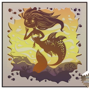 3D Paper cut light box template Mermaid SVG Template files SWG - Png - Cdr - Dxf - Dwg - Eps - AI File For Paper Cut and Laser Cut