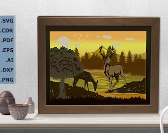 Multilayer deers Shadow Light Box, deer SVG - .studio files for Silhouette, Cricut Files For Paper Cut and Laser Cut