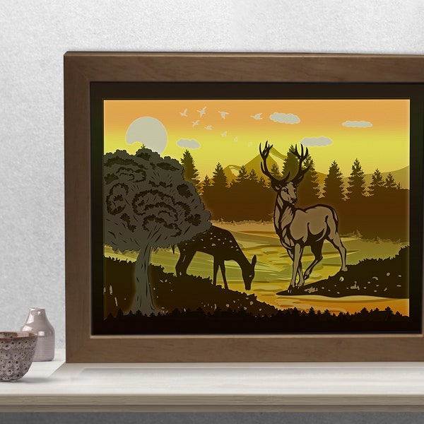 Multilayer deers Shadow Light Box, deer SVG - .studio files for Silhouette, Cricut Files For Paper Cut and Laser Cut
