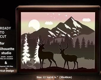 Multilayer Deer Light Box Rectangle ver.6 SVG .studio files for Silhouette & Cricut - Cdr-Dxf-Png-Eps-AI File for Paper Cut and Laser