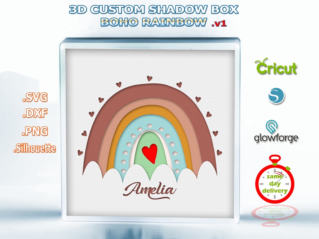 Custom 3D Multilayer Shadow Box Boho Rainbow File for Colored Paper ...
