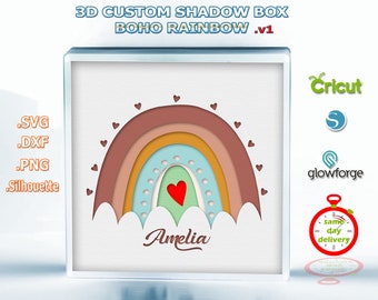 Custom 3D Multilayer Shadow Box Boho Rainbow File for Colored Paper Cutting