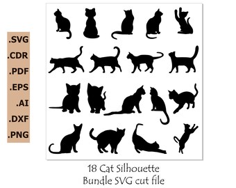Cat svg file Bundle - 18 Cats Silhouette  SVG - CDR - Dxf - Png - Ai - Eps - Dwg cut files - Cat SVG