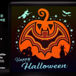 Halloween shadow box svg, Bat in the pumpkin shadow box svg, + free paper frame