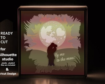 Multilayer "fly me to the moon" Shadow Light Box for all couples, files SVG - PNG - Cdr - Dxf - Dwg - Eps - AI File For Paper Cut and Laser