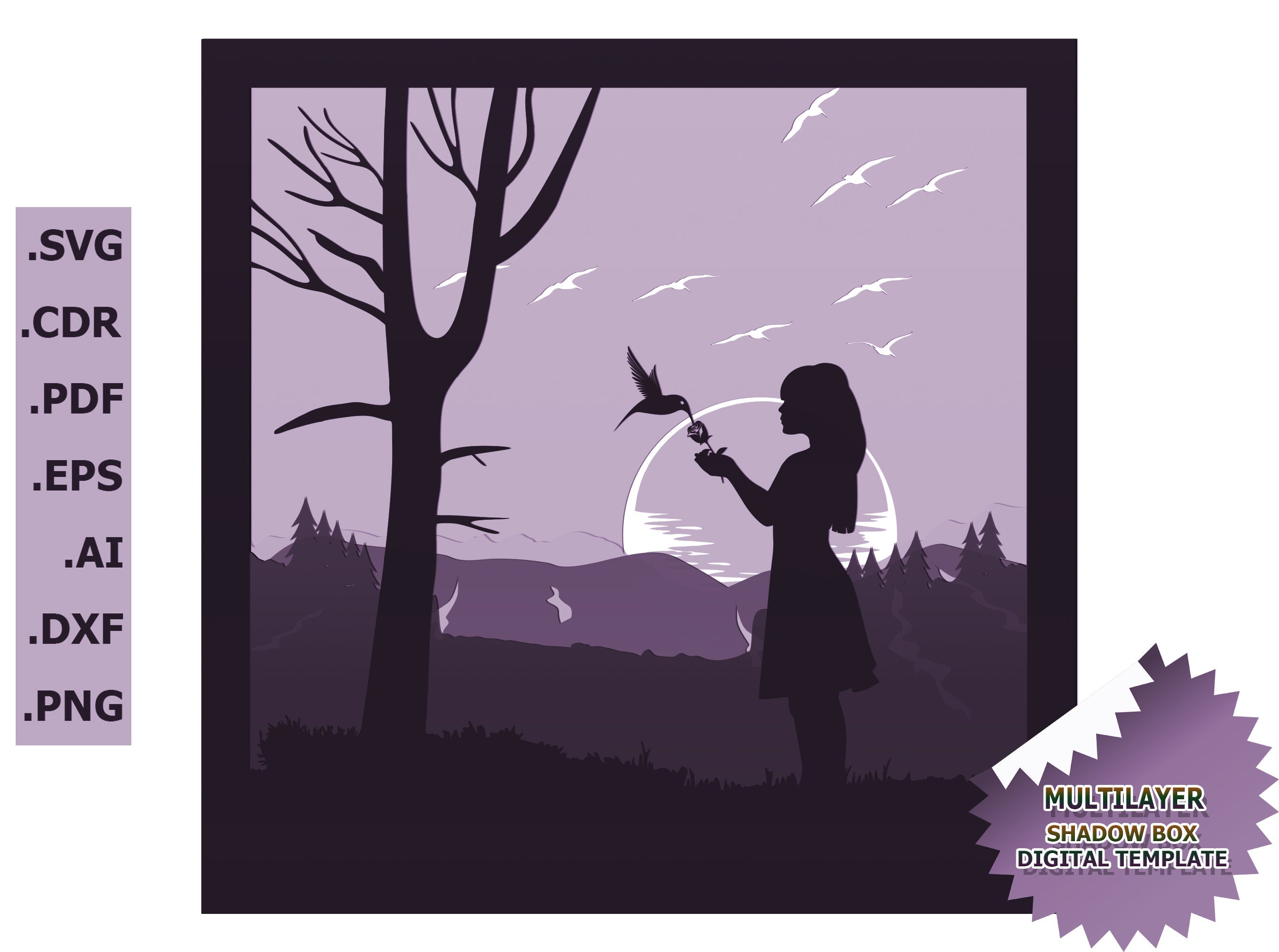 Hummingbird Shadow Shadow Box Hummingbirds Svg, 3d Hummingbirds Svg, SVG - PNG - Cdr - Dxf ...