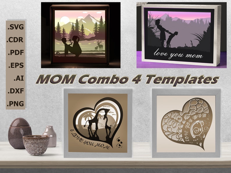 Download Paper Party Kids Svg Files Paper Cut And Laser Cut I Love You Mom Combo 4 Shadow Box Svg Templates For Mothers Day Materials