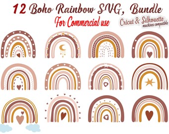 Arquivo SVG Arco-Íris Boho, Pacote de Arquivos SVG Arco-Íris Boho, Arquivo Arco-Íris para Cricut, Arquivo Arco-Íris Boho para Silhouette, SVG para uso comercial